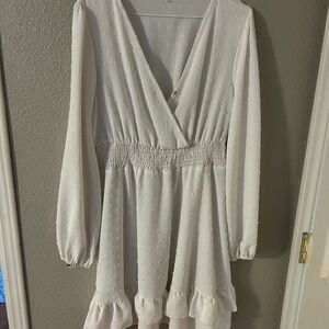 Amazon White Long-Sleeve Dress with Ruffle Hem